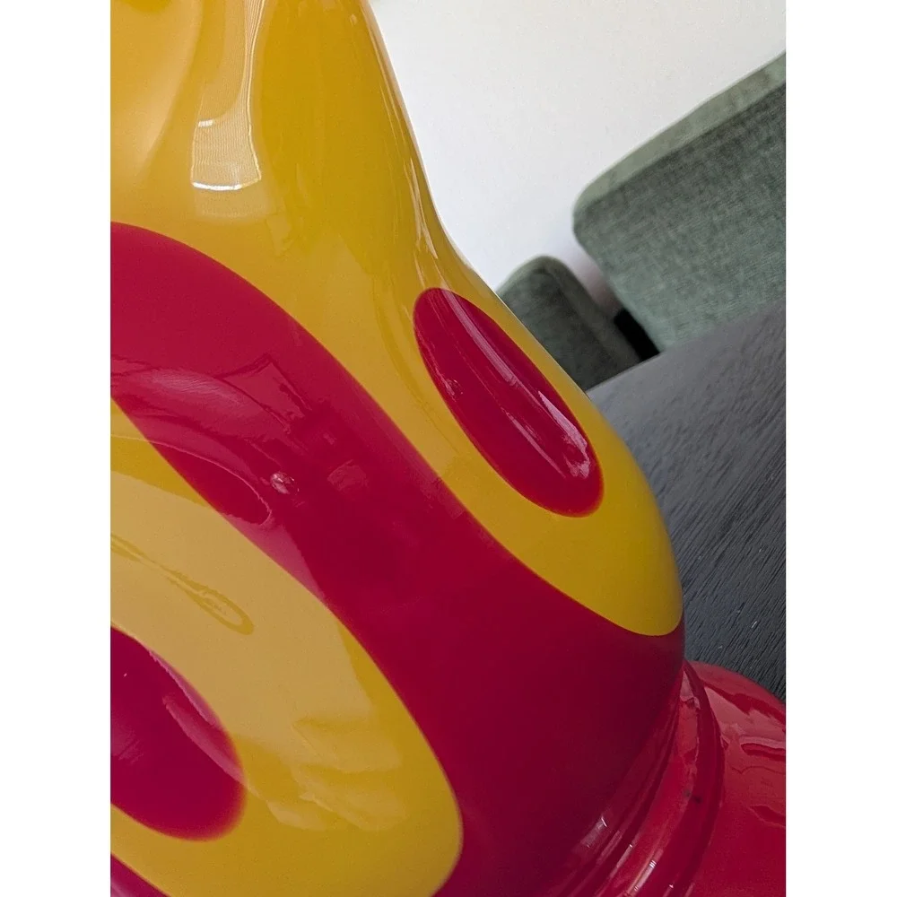 Vintage Yellow Red Ruffled Handkerchief Glass Vase Large Midcentury Modern Art